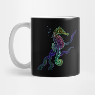 Colorful Abstract Seahorse With Seaweed And Bubbles Mug